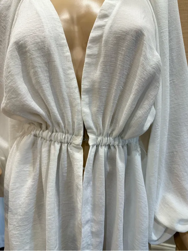 ASOS white solid v neck ballon sleeve blouse. Elastic waist. Size 6 - Image 2
