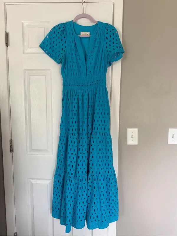 Anthropologie Somerset Aqua Blue Eyelet Maxi Dress - Image 3