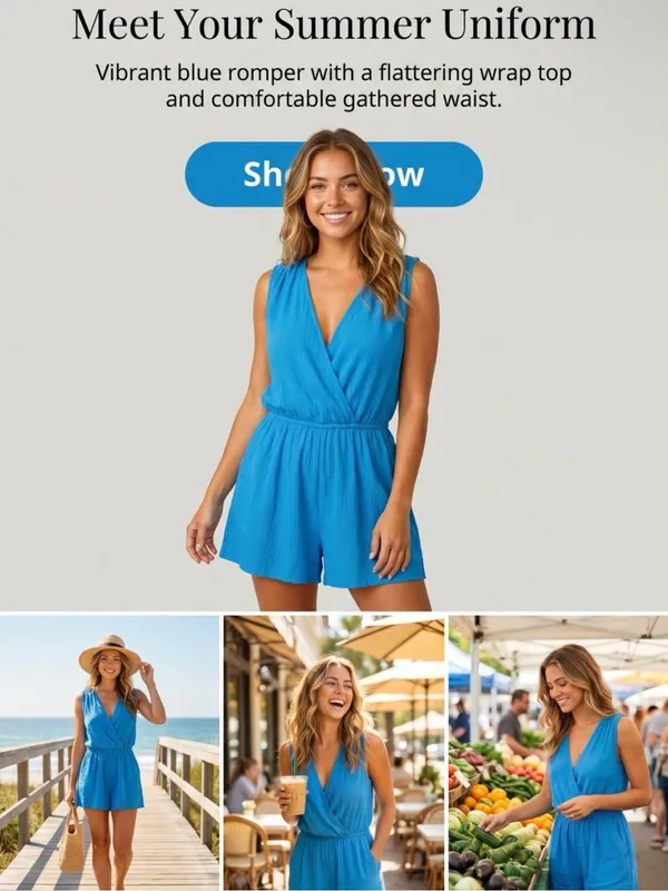 Zenana Sleeveless Blue Flowy Romper - Image 4