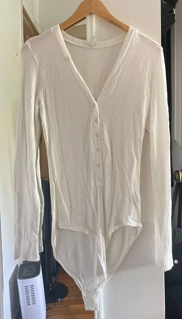 Free People White Keep Your Cool Waffle-Knit Bodysuit - Image 2