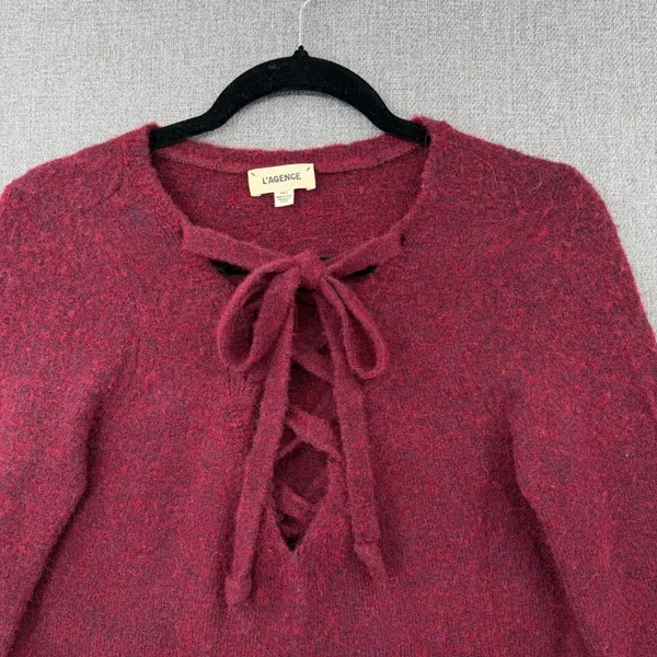 L'AGENCE Candela Lace Up Bell Sleeve Sweater Burgundy Alpaca Wool Blend XS Boho - Image 6