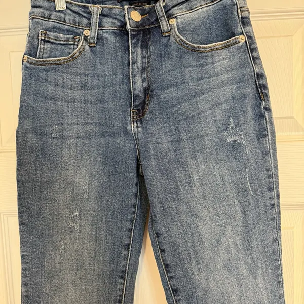 Risen Jeans Womens 27 (Sz 5) Blue Straight Leg Frayed Hem Crop RDP1207 Exc. Cond - Image 3
