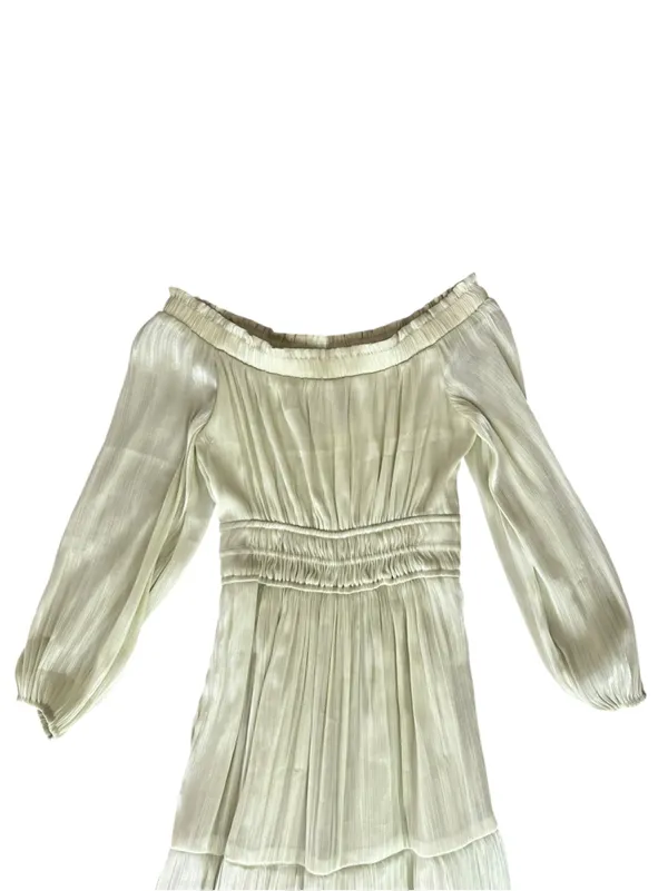Anthropologie Somerset Women’s Off-Shoulder Shimmer Green Maxi Dress Size XXS - Image 7