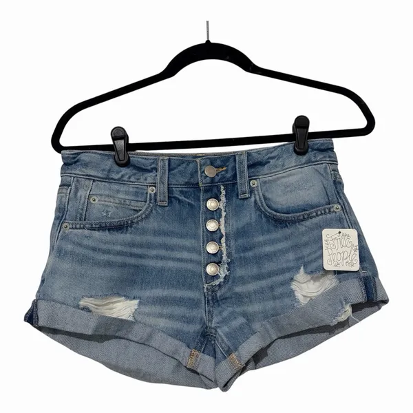 NWT WE THE FREE / FREE PEOPLE Romeo Rolled Cuff Distressed Button Fly Shorts 25 - Image 2