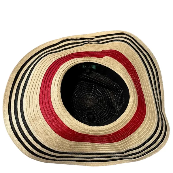 Lauren Ralph Lauren Large Black, Red, and Cream Striped Straw Hat - Image 4