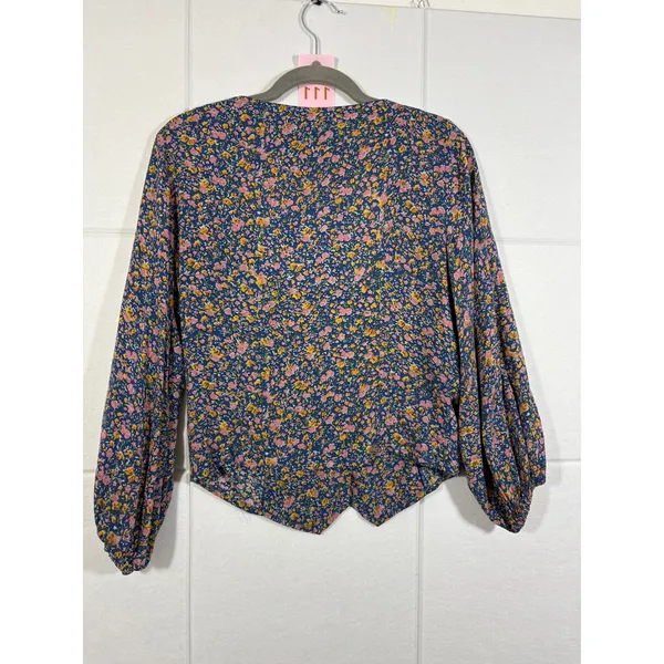 Rollas Roxanne Coast Floral Blouse Blue Multi Square Neck Blouson Sleeve Top S - Image 8