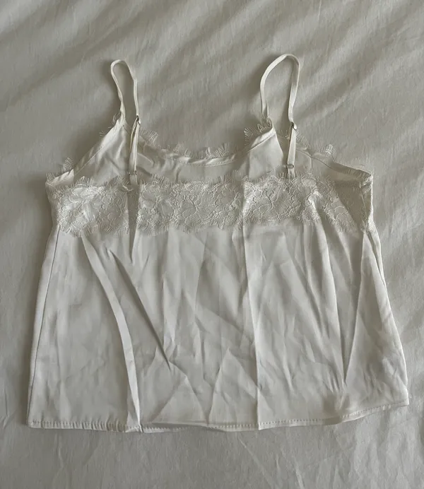Lace Satin Cami Top White - Image 2