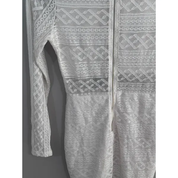 Windsor White Geometric Lace Long Sleeve Bodycon Mini Dress Womens Medium - Image 6