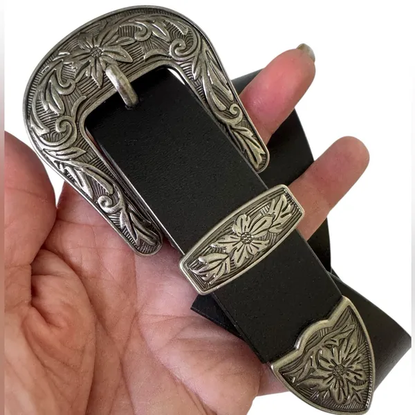 Western Belt Silver Buckle Adjustable Faux Leather Boho Chic Style - Image 4