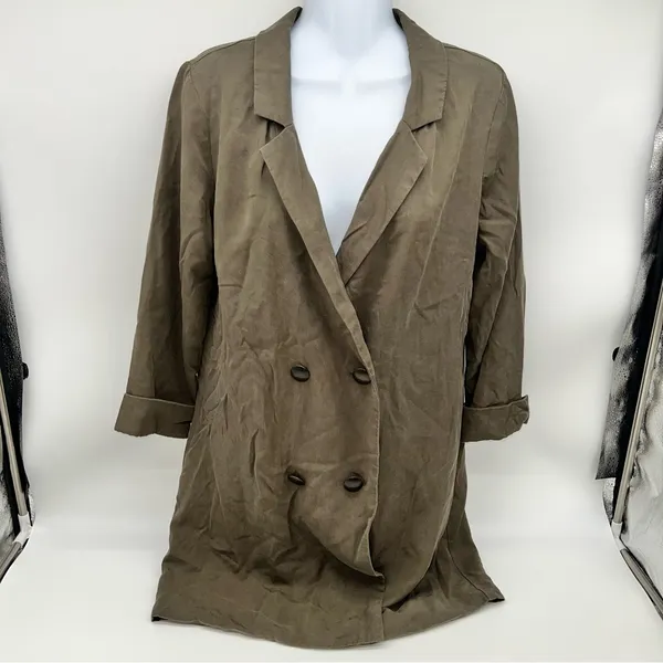 Lovers + Friends Olive Green Double-Breasted Trench Short Coat/Long Jacket-Sz S - Image 7