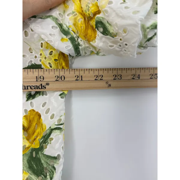 Chico’s Floral Eyelet Button-Front Puff Sleeve Blouse White Yellow Size 1 (US 8) - Image 8