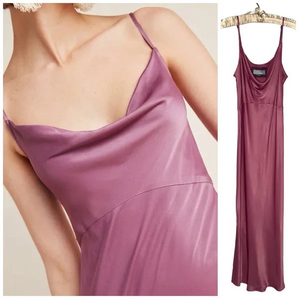 Anthropologie The Elyse Slip Satin Midi Dress Size M Mauve Pink - Image 2