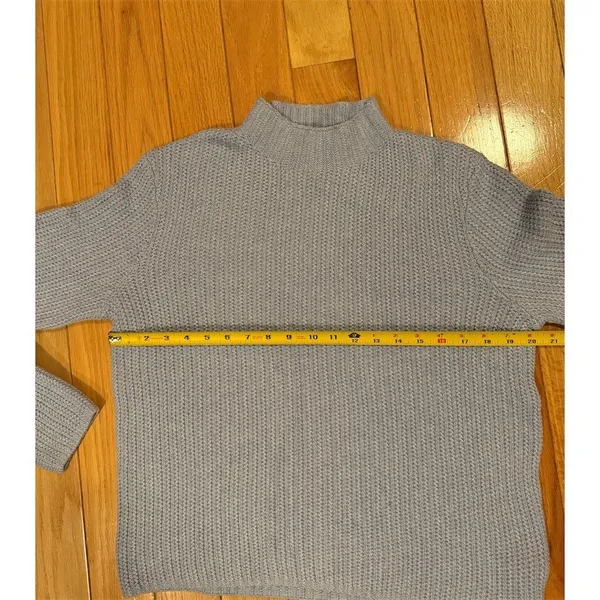 J. Crew Sweater Womens Size M Blue Waffle Knit Mock Neck Pullover Long - Image 4