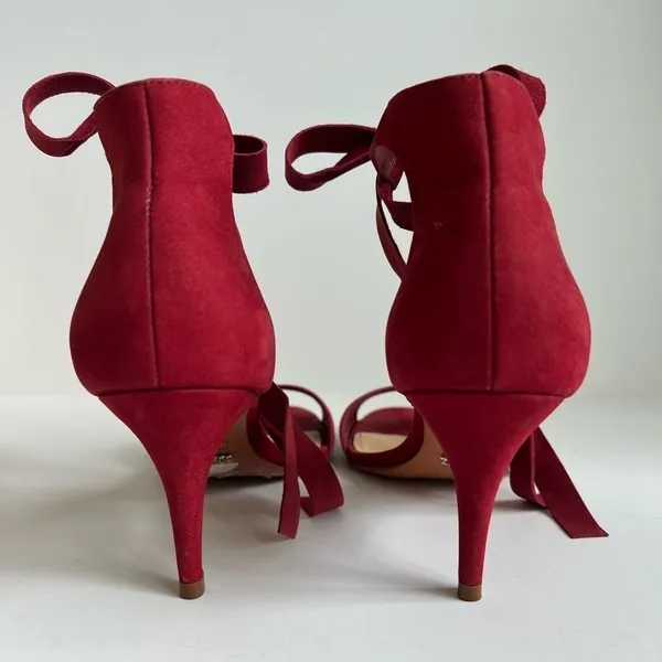 Anthropologie Schutz Tilan Red Suede Ankle Tie Stiletto Heels Women's Size 9 - Image 6