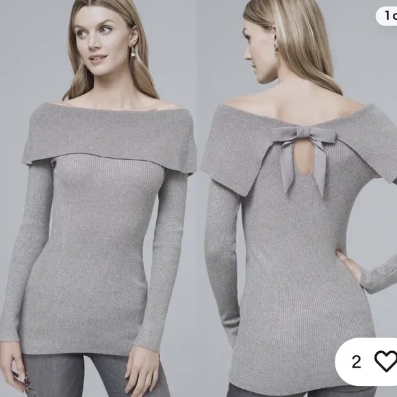 White House | Black Market Bow Back Silver Metallic Sweater Size XS - Image 2