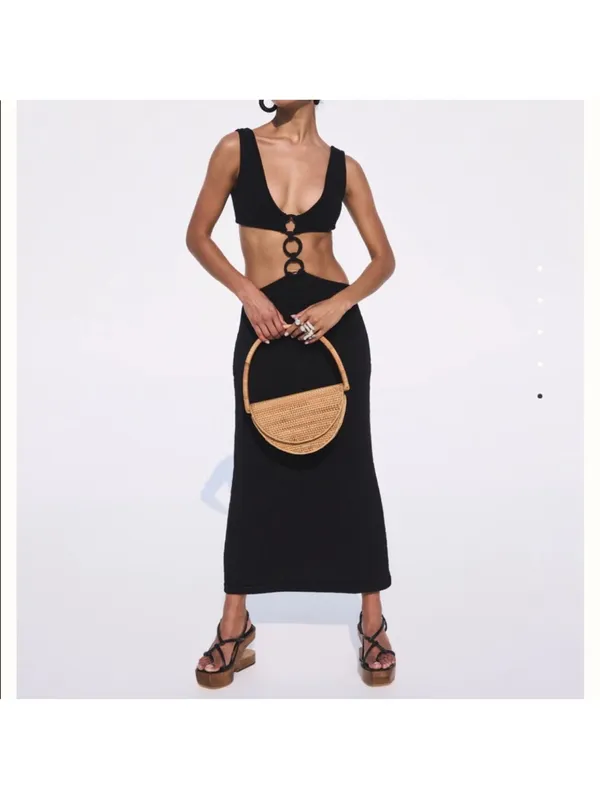 Cult Gaia Mert Knit Cutout Midi‎ Dress Black Medium EUC - Image 10