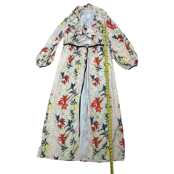Women's Floral Print Ruffle Long Robe Duster Kimono Beach Cover-Up Tie Belt - Image 5