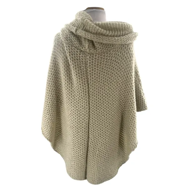 Wooden Ships cowl neck tan poncho sweater wool mohair sz XS‎ - Image 2