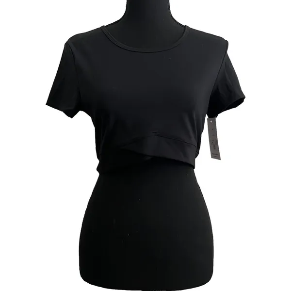 Halara Cloudful Fabric Crossover Hem Cropped Sports Top Medium Women’s Black NWT - Image 2