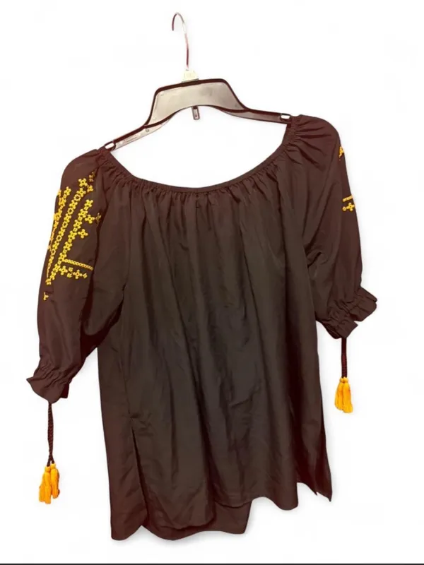 Boohoo Black Off-Shoulder Top with Yellow Artisanal Embroidery - Image 9