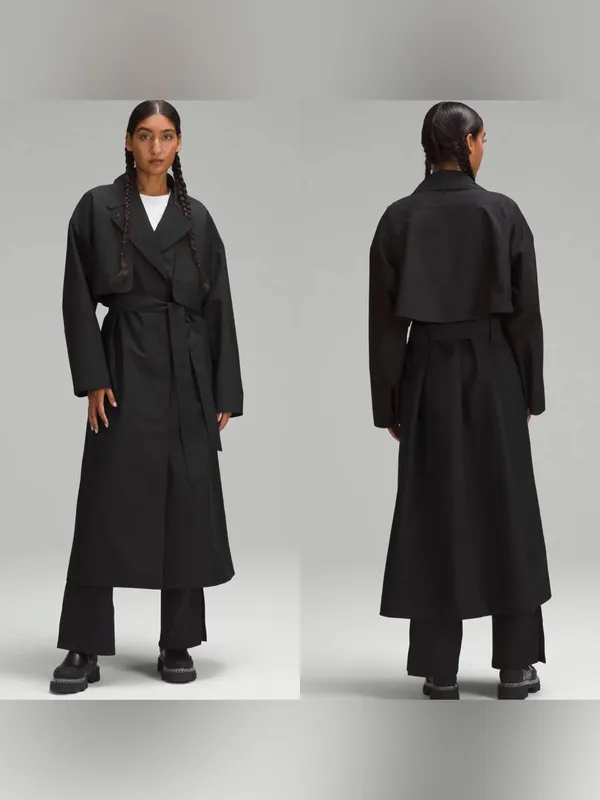 Lululemon Oversized Tie-Waist Trench Coat Black‎ Size 2 Excellent - Image 2