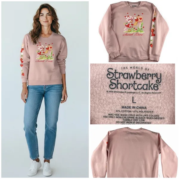 Strawberry Shortcake "Sweet Love" Pink Graphic‎ Sweatshirt Women's Size Large - Image 2