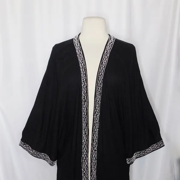 Anthropologie LEIFNOTES Twirled Trim Beaded Kimono Cardigan Sweater Black Small - Image 3