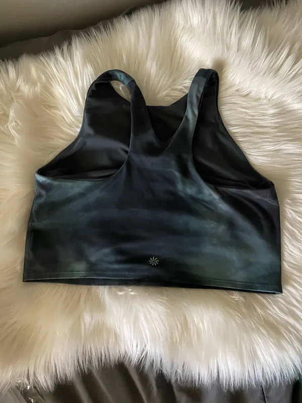 Athleta Womens Conscious Crop Top Tie Dye Printed Built in Bra Black - Image 4