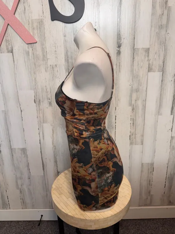 Primark Print Mesh Mini Dress Womens 2XS Bodycon Ruched - Image 4