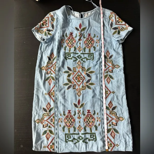 Zara TRF Light Blue Denim Chambray embroidered‎ Size Small - Image 6