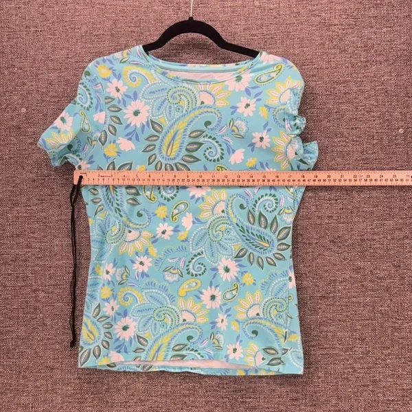Talbots Skinny Tee M Aqua Paisley Floral Artistic Maximalist Eclectic Artsy‎ - Image 8