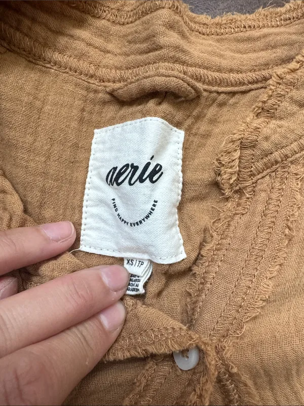 Aerie Casual Long-Sleeve Shirt - Tan - Image 4