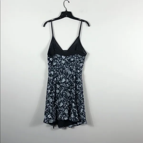 Adelyn Rae Black Floral Mesh Ruched Tie Fit & Flare Mini Dress Small - Image 6
