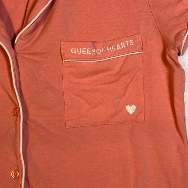 Kate Spade Queen of Hearts Pajama Top Coral Short Sleeve Button‎ Up Small - Image 5