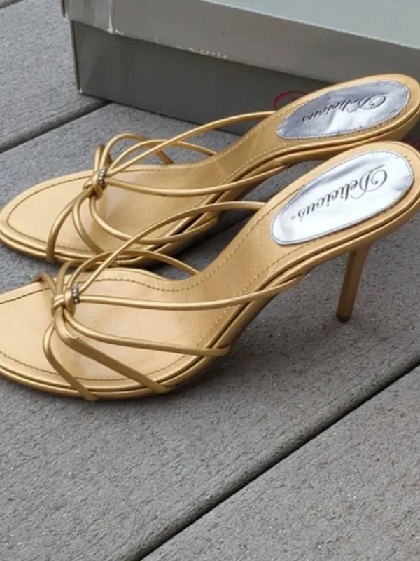 Delicious Open Toe Strappy Heel Sandals Gold Size 9 - Image 7