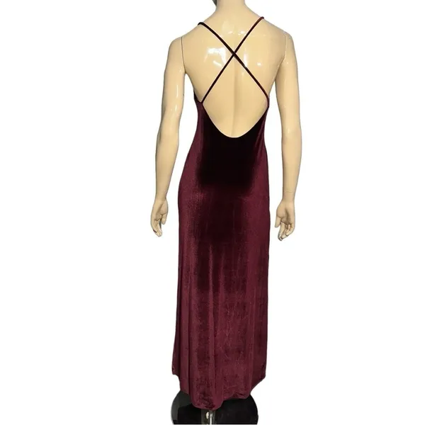 NBD Women’s S Burgundy Wine Velvet In the Deep Slit Sides Low Back Maxi Dress - Image 7