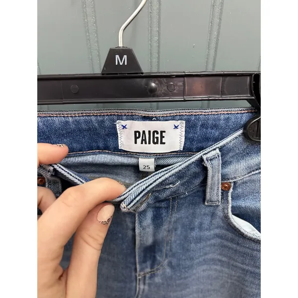 PAIGE Womens Jeans Size 25 Blue Wash Distressed Raw‎ Hem Straight Leg - Image 2