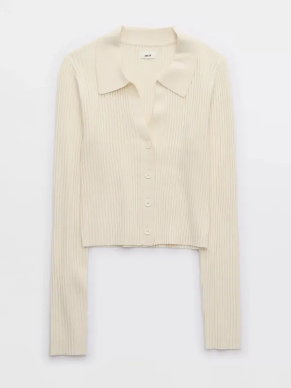 Aerie Gotta Jet! Polo Sweater Cardigan Large NWT - Image 2