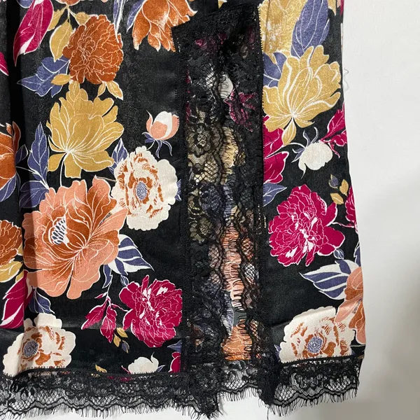 New Band of the Free Floral Print Lace Slit Slip Midi Skirt Black Multi Size XS - Image 11