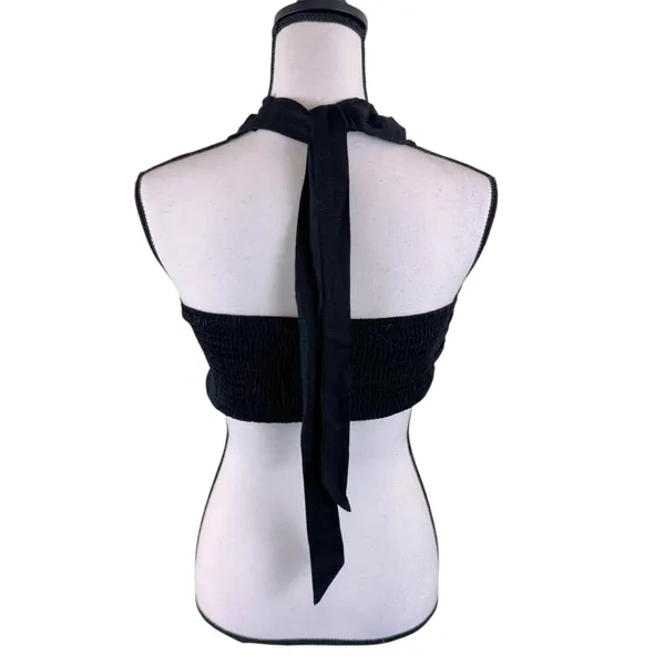 Aakaa Mary Pant Set Halter Top Size Small Black Smocked Wrap NWT - Image 5