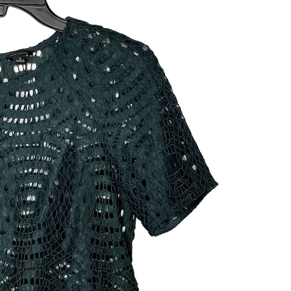 Ann Taylor Lace Top Blouse Size Small Green SS Womens Nylon Polyester Cotton‎ - Image 3
