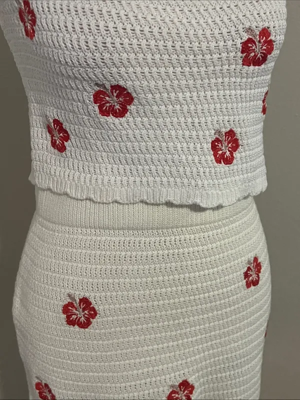 wild fable White Crochet Two-Piece Skirt Set with Red Floral Embroidery - Image 2