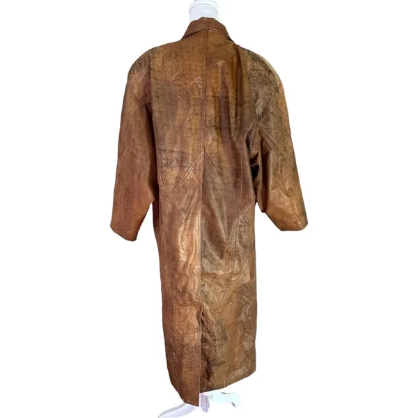 Vintage Brown Genuine Leather Overcoat Trench Coat Limited Express Coat Size M - Image 2