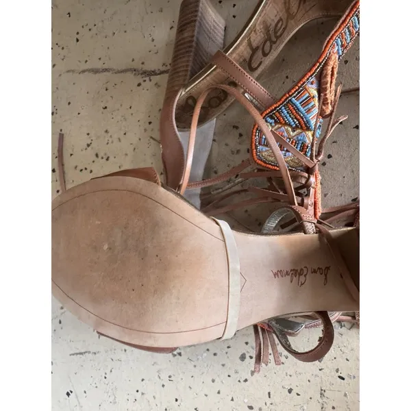 Sam Edelman Yvette Strappy Leather Suede Sandals Stacked Heel Sz 9.5 Boho Tribal - Image 9
