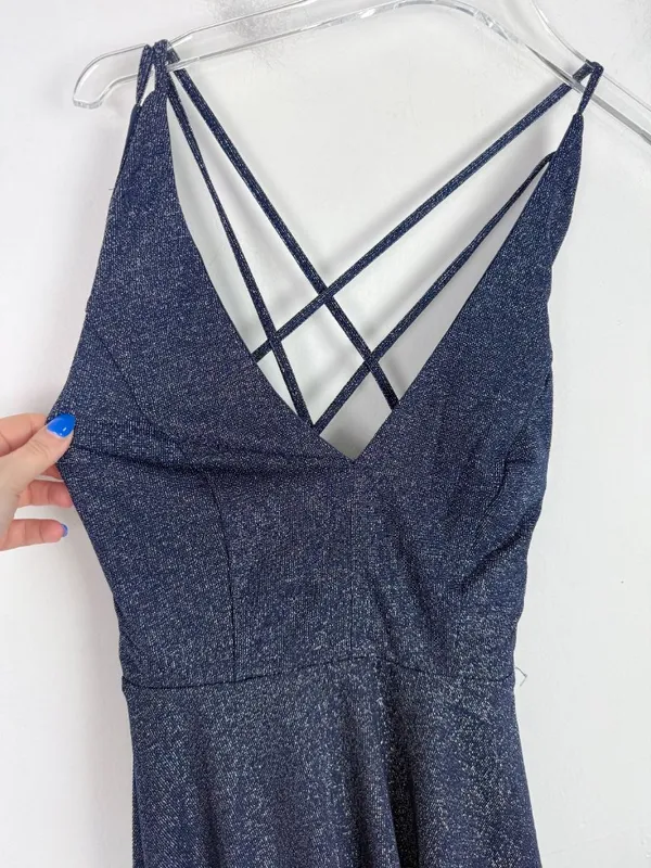 NWT Lulus You Glow Girl Silver and Navy Blue Backless Skater Dress Size XS NEW - Image 6