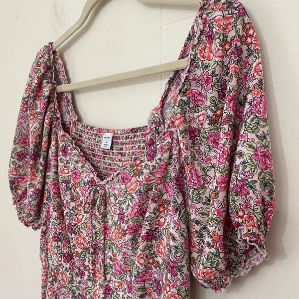 Old Navy Short Sleeve Fit & Flare Dress Sweetheart Neck Pink Ditzy Floral ~ Sz M - Image 6