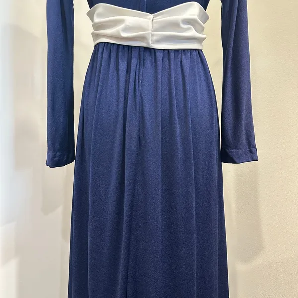VTG‎ 70s Blue Bucolic Maxi Dress Bow Accent Boho Hippie Victorian Edwardian XS - Image 10