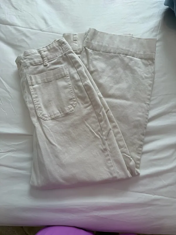 Cream Wide Leg High Rise Jeans - Image 2