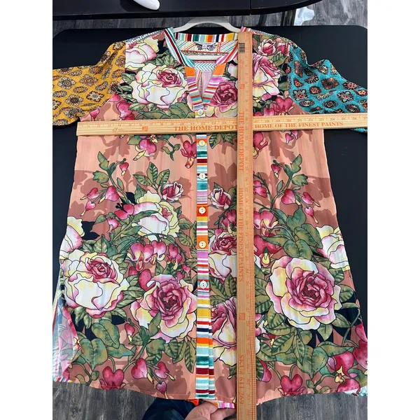 John Mark Tunic Top Womens Large Multicolor Great Floral Stripe Mixed Media - Image 6