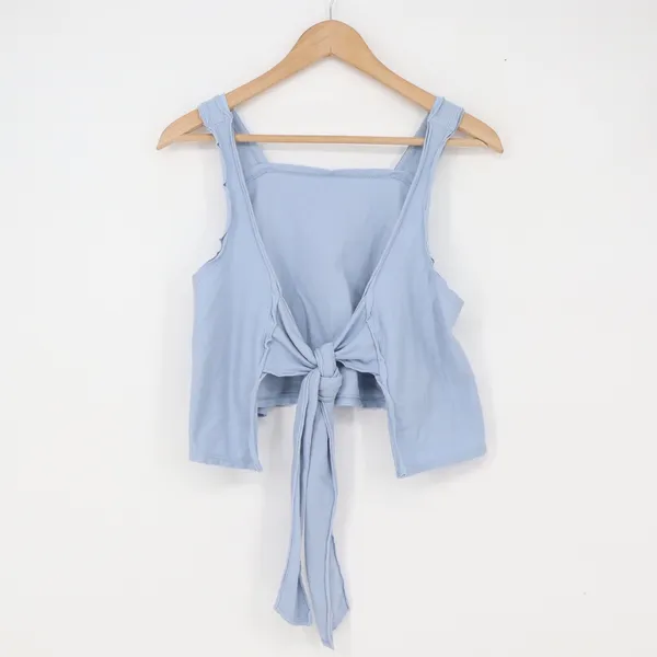 Odin & Ivy Tank Top Womens S 80314 Light Blue Open Back Tie Crop Excellent - Image 3